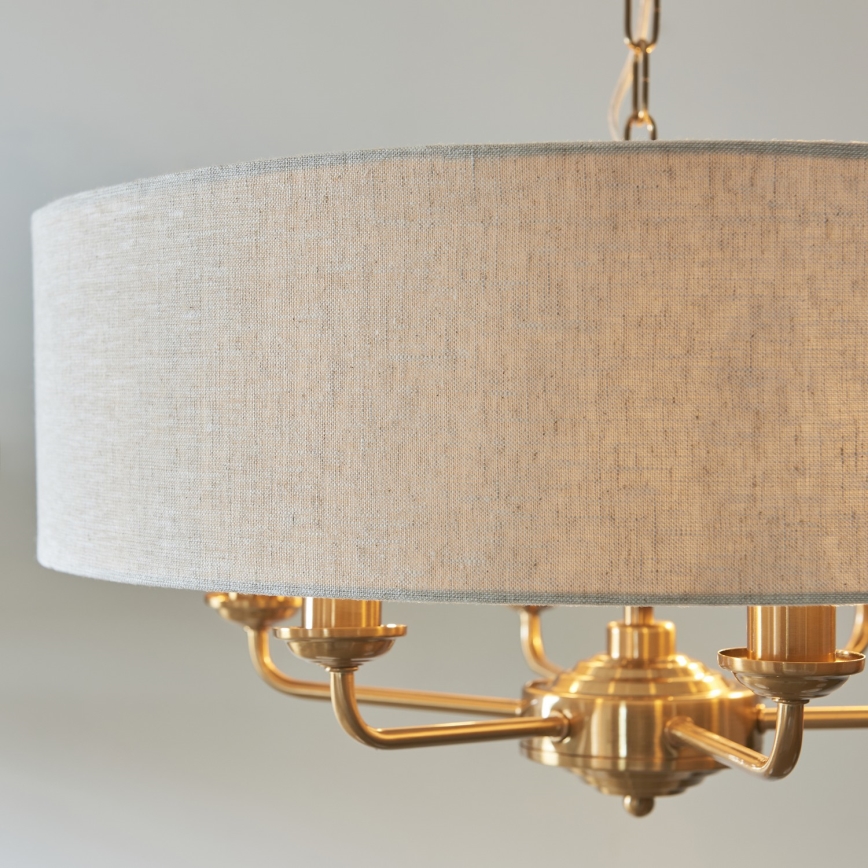 Endon 110722 - Lámpara de araña con cadena HIGHCLERE 6xE14/40W/230V beige/latón diámetro 55 cm