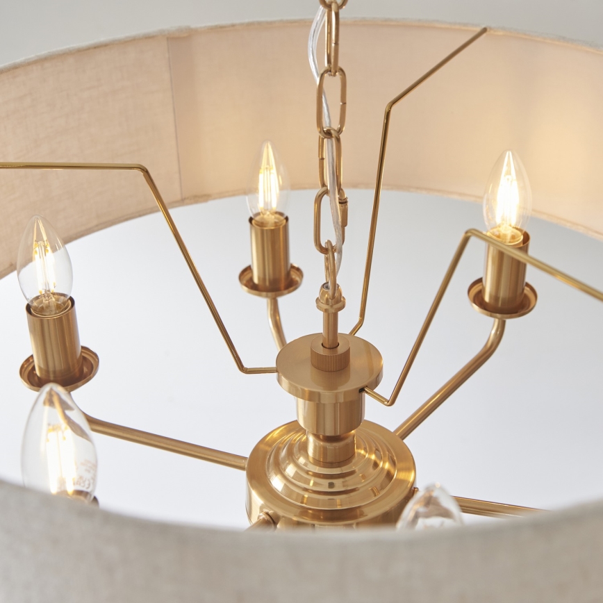 Endon 110722 - Lámpara de araña con cadena HIGHCLERE 6xE14/40W/230V beige/latón diámetro 55 cm