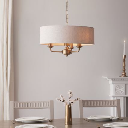 Endon 110723 - Lámpara colgante con cadena HIGHCLERE 3xE14/40W/230V beige/latón diá. 45 cm