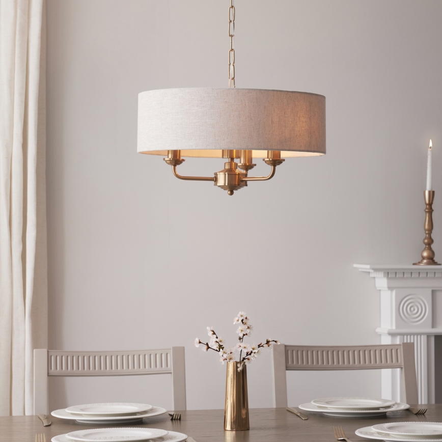Endon 110723 - Lámpara colgante con cadena HIGHCLERE 3xE14/40W/230V beige/latón diá. 45 cm