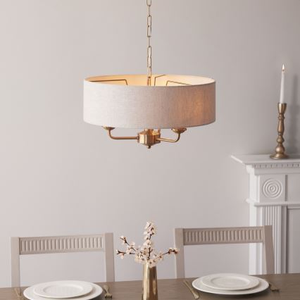 Endon 110723 - Lámpara colgante con cadena HIGHCLERE 3xE14/40W/230V beige/latón diá. 45 cm