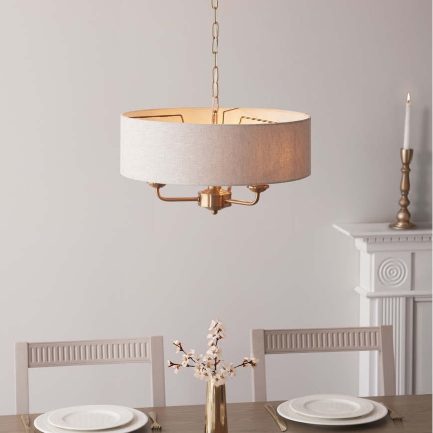 Endon 110723 - Lámpara colgante con cadena HIGHCLERE 3xE14/40W/230V beige/latón diá. 45 cm