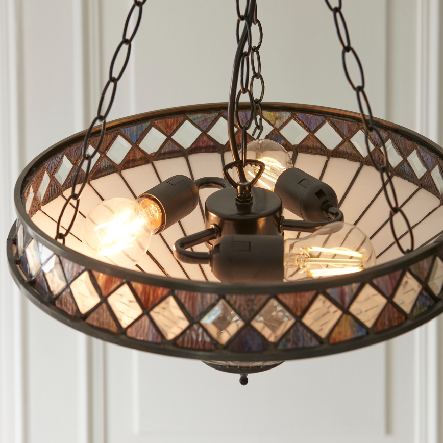 Endon 111870 - Lámpara colgante con cadena estilo Tiffany FARGO 3xE27/10W/230V Ø 41,5 cm