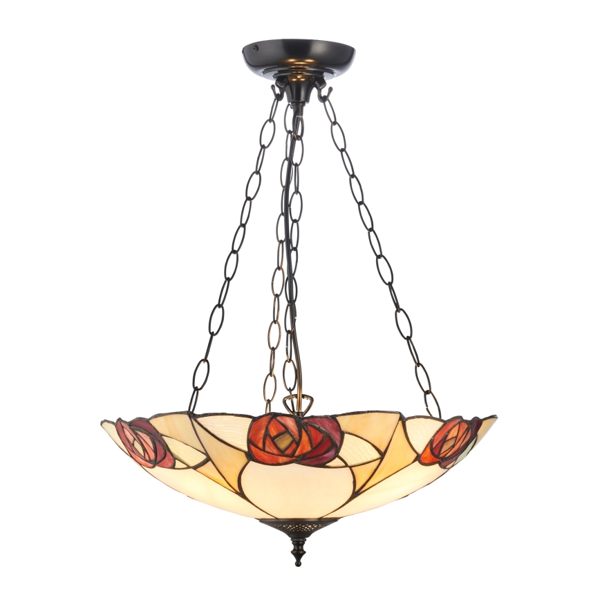 Endon 111879 - Lámpara colgante con cadena Tiffany INGRAM, 3x E27/10W/230V, diámetro 45 cm