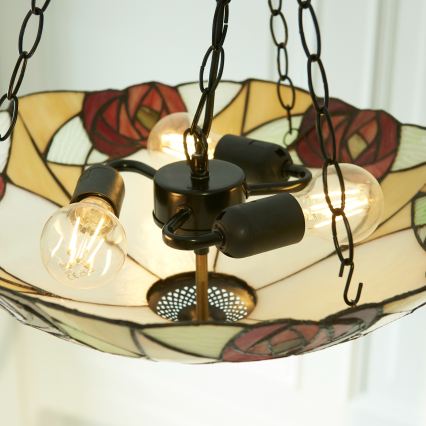 Endon 111879 - Lámpara colgante con cadena Tiffany INGRAM, 3x E27/10W/230V, diámetro 45 cm
