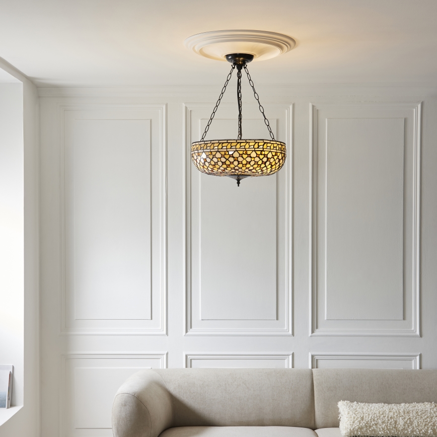 Endon 111882 - Lámpara de araña con cadena Tiffany MILLE FEUX 3xE27/10W/230V, diámetro 45 cm