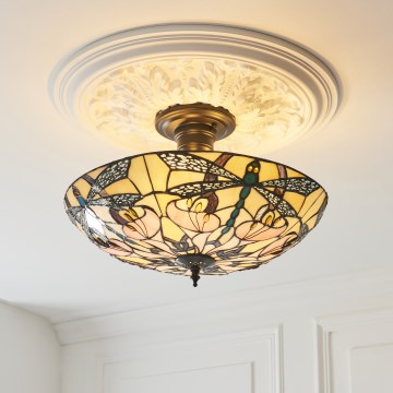 Endon 111892 - Lámpara de techo de montaje en superficie estilo Tiffany ASHTON, 3xE27/10W/230V, diámetro 45 cm