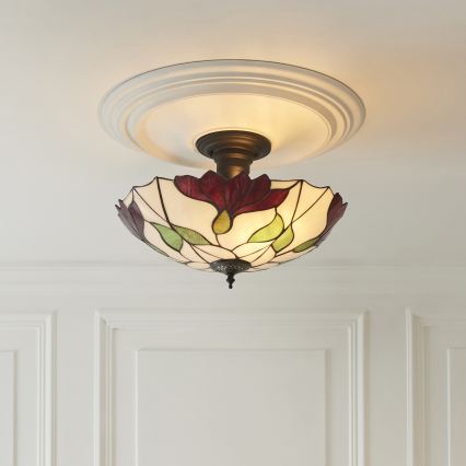 Endon 111896 - Lámpara de techo de montaje en superficie Tiffany BOTANICA, 3xE27/10W/230V, diámetro 45 cm