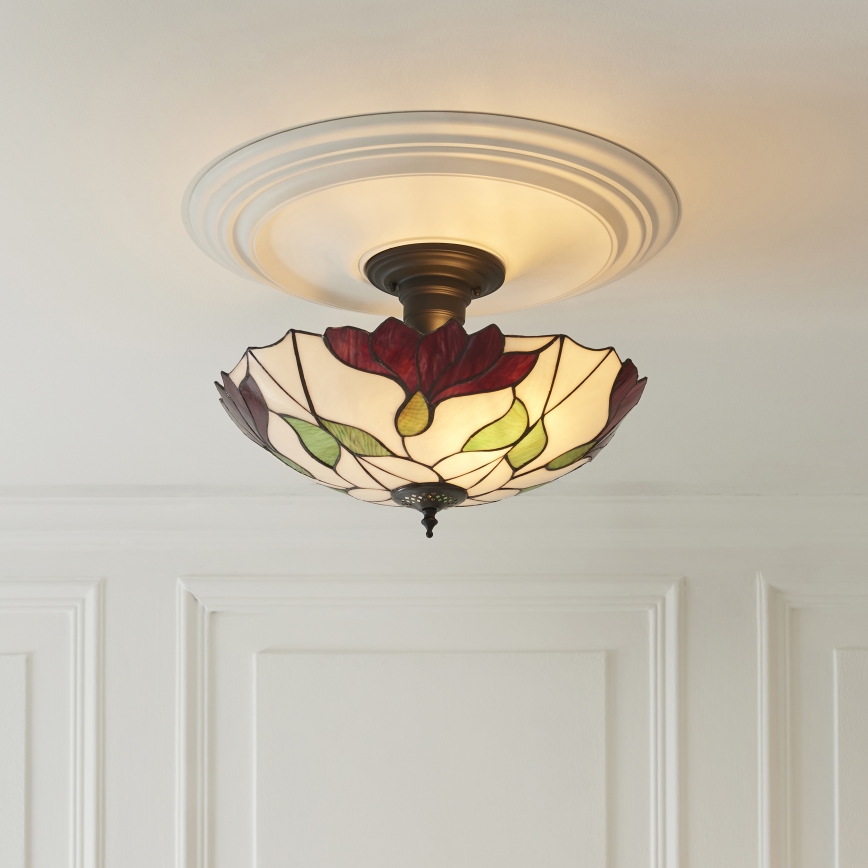 Endon 111896 - Lámpara de techo de montaje en superficie Tiffany BOTANICA, 3xE27/10W/230V, diámetro 45 cm
