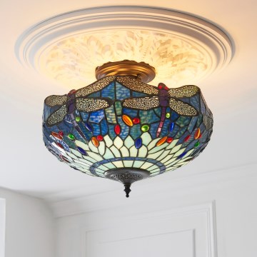 Endon 111897 - Plafón Tiffany DRAGONFLY, 3x E27/10W/230V, Ø 41 cm