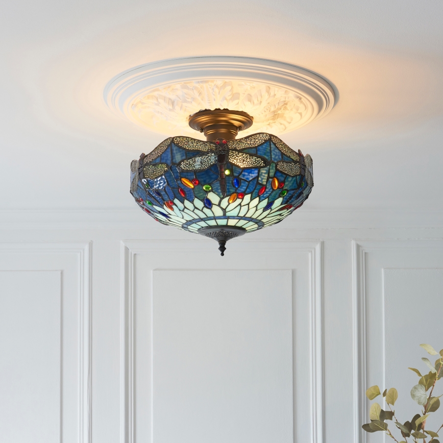 Endon 111897 - Plafón Tiffany DRAGONFLY, 3x E27/10W/230V, Ø 41 cm