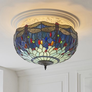 Endon 111899 - Lámpara de techo Tiffany DRAGONFLY 3xE27/10W/230V, diámetro 50 cm