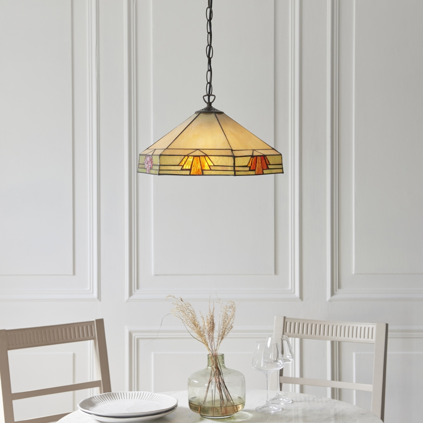 Endon 111989 - Lámpara colgante con cadena Tiffany NEVADA 3xE27/10W/230V Ø 40 cm