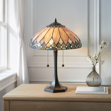 Endon 112183 - Lámpara de mesa Tiffany BROOKLYN 2xE14/10W/230V Ø 40 cm