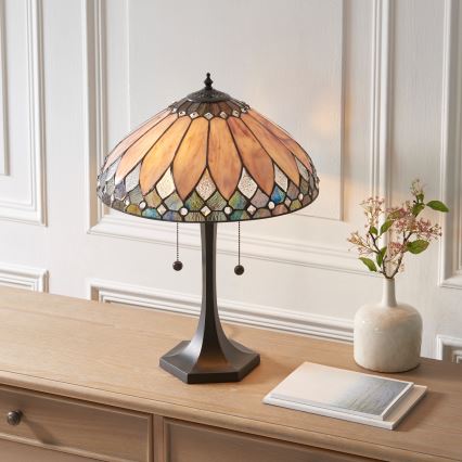 Endon 112183 - Lámpara de mesa Tiffany BROOKLYN 2xE14/10W/230V Ø 40 cm
