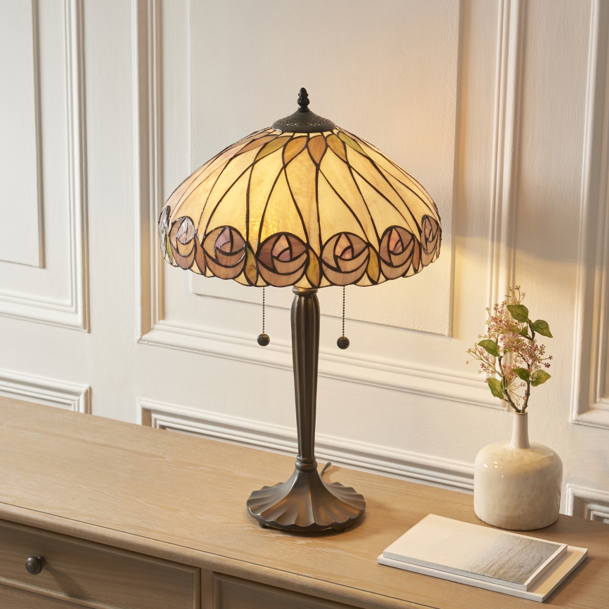 Endon 112184 - Lámpara de mesa estilo Tiffany HUTCHINSON 2xE27/10W/230V diámetro 40 cm