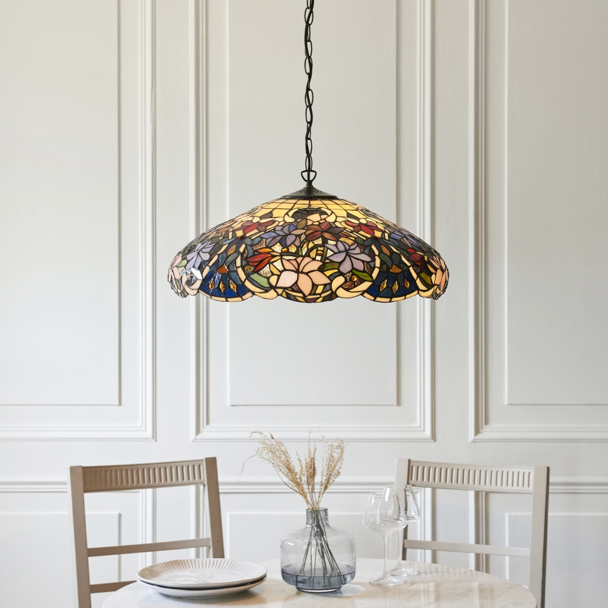 Endon 112193 - Lámpara colgante con cadena estilo Tiffany SULLIVAN 3xE27/60W/230V Ø 57 cm