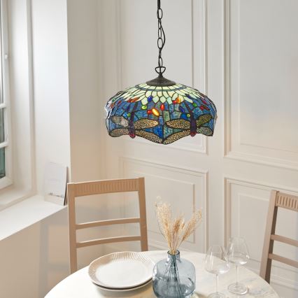 Endon 112195 - Lámpara colgante con cadena Tiffany DRAGONFLY 1xE27/60W/230V, Ø 41 cm
