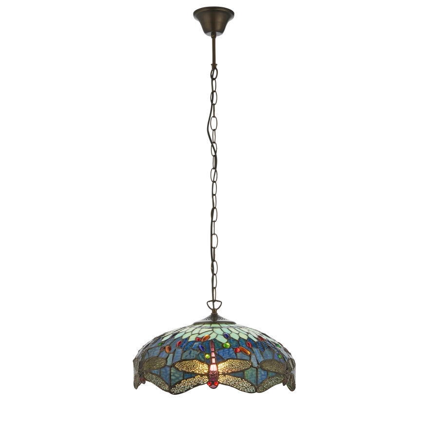 Endon 112195 - Lámpara colgante con cadena Tiffany DRAGONFLY 1xE27/60W/230V, Ø 41 cm