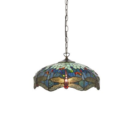 Endon 112195 - Lámpara colgante con cadena Tiffany DRAGONFLY 1xE27/60W/230V, Ø 41 cm