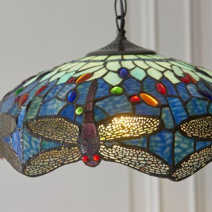 Endon 112195 - Lámpara colgante con cadena Tiffany DRAGONFLY 1xE27/60W/230V, Ø 41 cm