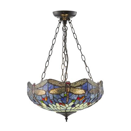 Endon 112250 - Lámpara colgante con cadena Tiffany DRAGONFLY 3xE27/60W/230V, diámetro 50 cm