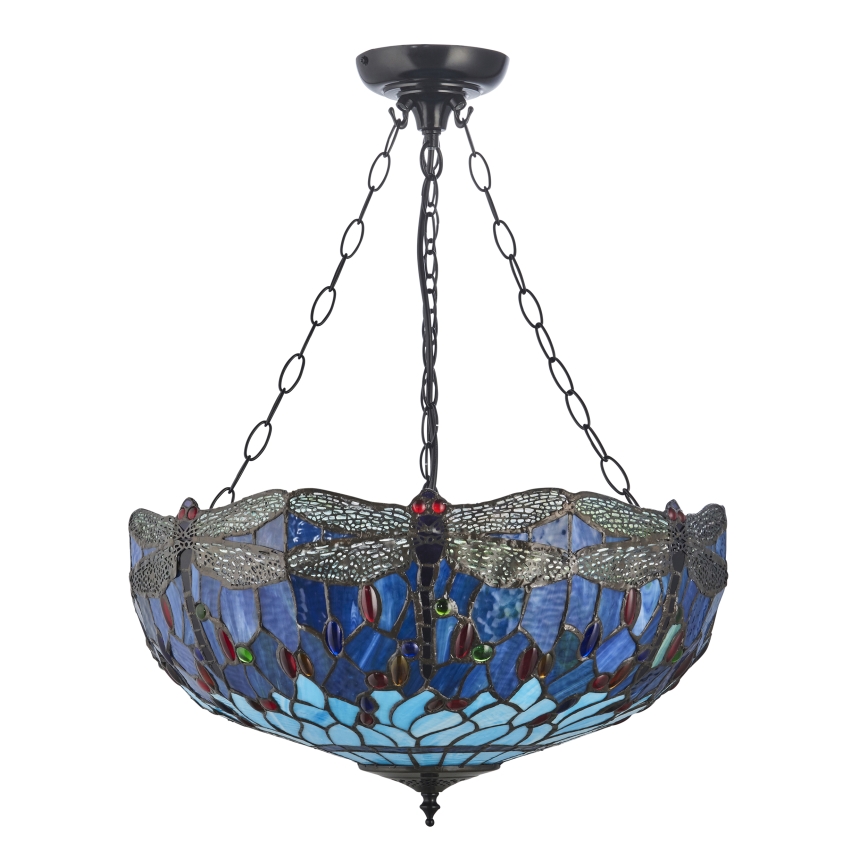Endon 112250 - Lámpara colgante con cadena Tiffany DRAGONFLY 3xE27/60W/230V, diámetro 50 cm