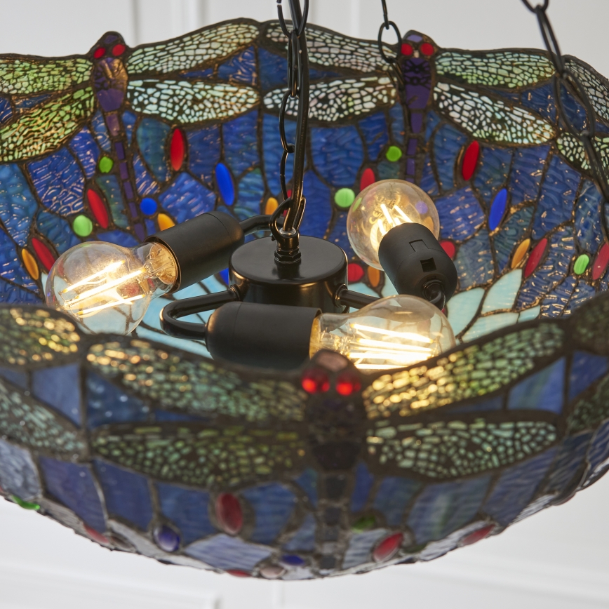Endon 112250 - Lámpara colgante con cadena Tiffany DRAGONFLY 3xE27/60W/230V, diámetro 50 cm