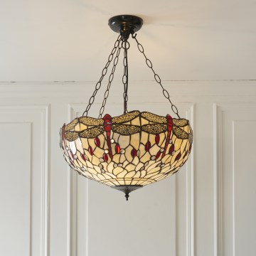 Endon 112251 - Araña Tiffany DRAGONFLY con cadena 3xE27/60W/230V Ø 50 cm