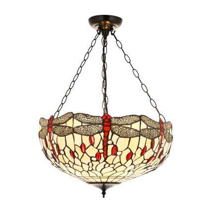 Endon 112251 - Araña Tiffany DRAGONFLY con cadena 3xE27/60W/230V Ø 50 cm