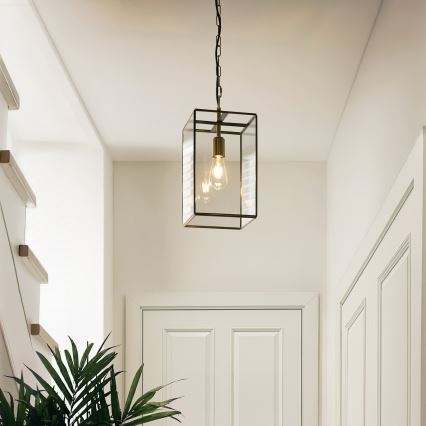 Endon 119141 - Lámpara colgante con cadena HAMMOND 1xE27/10W/230V 21,5x21,5 cm latón
