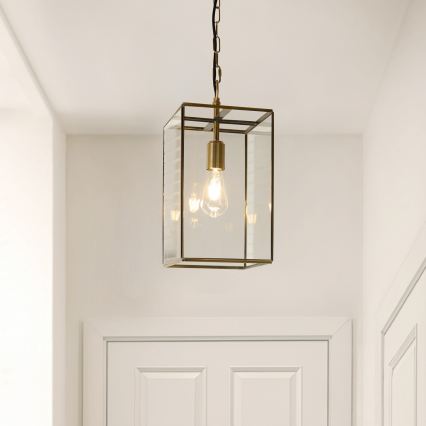 Endon 119141 - Lámpara colgante con cadena HAMMOND 1xE27/10W/230V 21,5x21,5 cm latón