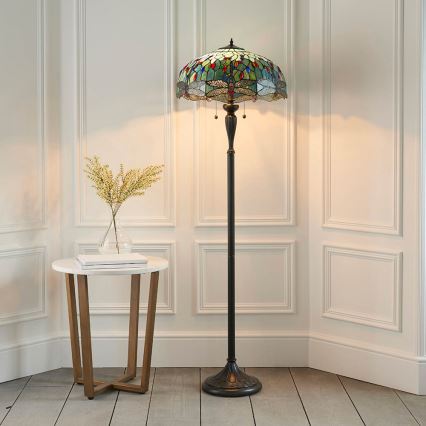 Endon 64069 - Lámpara de pie Tiffany DRAGONFLY 2xE27/60W/230V Ø 50 cm
