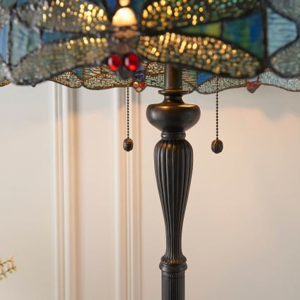 Endon 64069 - Lámpara de pie Tiffany DRAGONFLY 2xE27/60W/230V Ø 50 cm