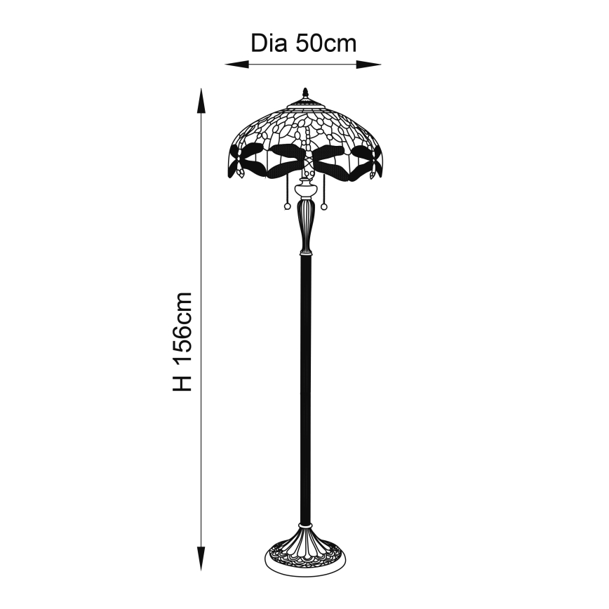 Endon 64069 - Lámpara de pie Tiffany DRAGONFLY 2xE27/60W/230V Ø 50 cm