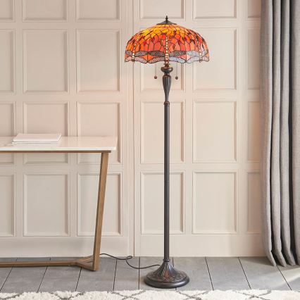 Endon 64070 - Lámpara de pie Tiffany DRAGONFLY 2xE27/60W/230V Ø 50 cm