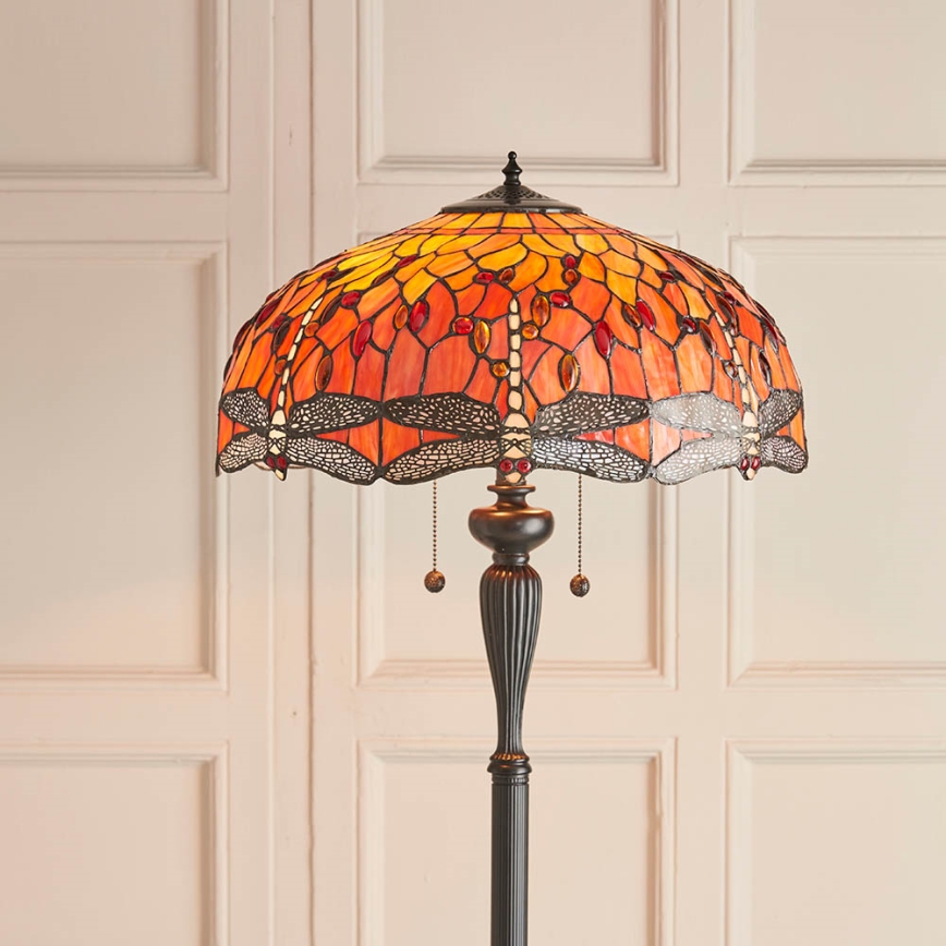 Endon 64070 - Lámpara de pie Tiffany DRAGONFLY 2xE27/60W/230V Ø 50 cm