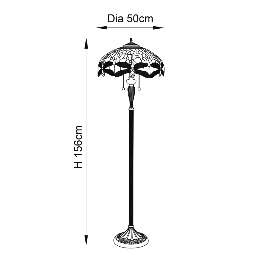 Endon 64070 - Lámpara de pie Tiffany DRAGONFLY 2xE27/60W/230V Ø 50 cm