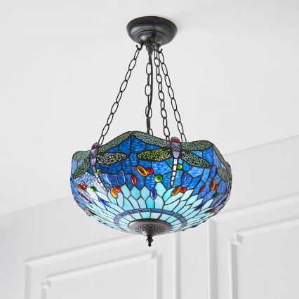 Endon 64075 - Lámpara de araña con cadena Tiffany DRAGONFLY 3xE27/60W/230V Ø 41 cm