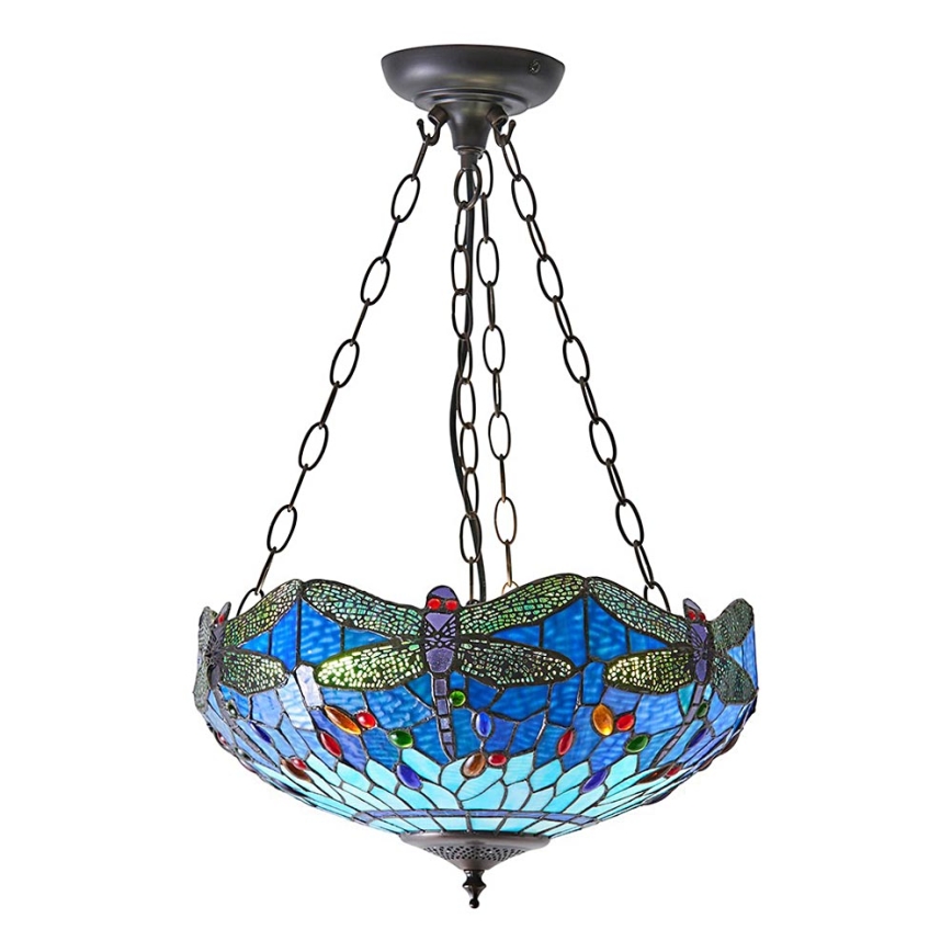 Endon 64075 - Lámpara de araña con cadena Tiffany DRAGONFLY 3xE27/60W/230V Ø 41 cm