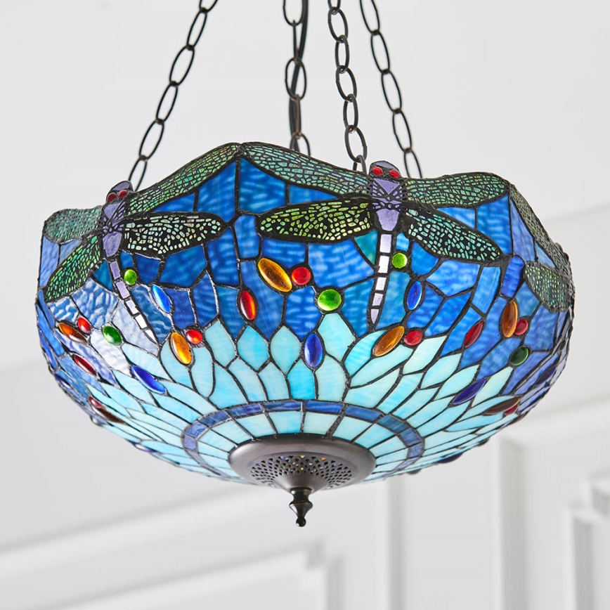 Endon 64075 - Lámpara de araña con cadena Tiffany DRAGONFLY 3xE27/60W/230V Ø 41 cm
