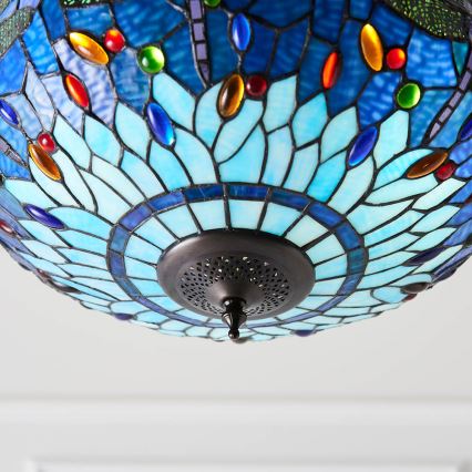 Endon 64075 - Lámpara de araña con cadena Tiffany DRAGONFLY 3xE27/60W/230V Ø 41 cm