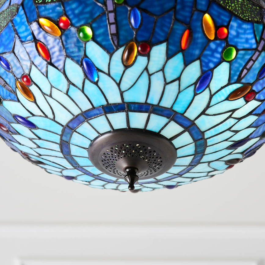 Endon 64075 - Lámpara de araña con cadena Tiffany DRAGONFLY 3xE27/60W/230V Ø 41 cm