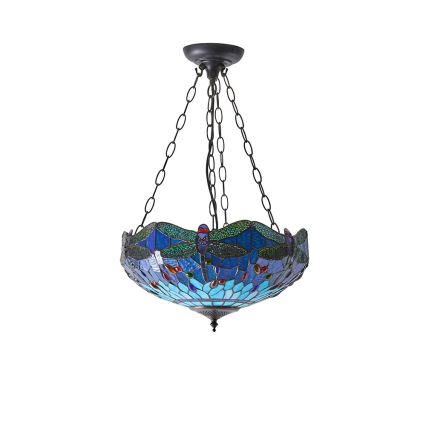 Endon 64075 - Lámpara de araña con cadena Tiffany DRAGONFLY 3xE27/60W/230V Ø 41 cm