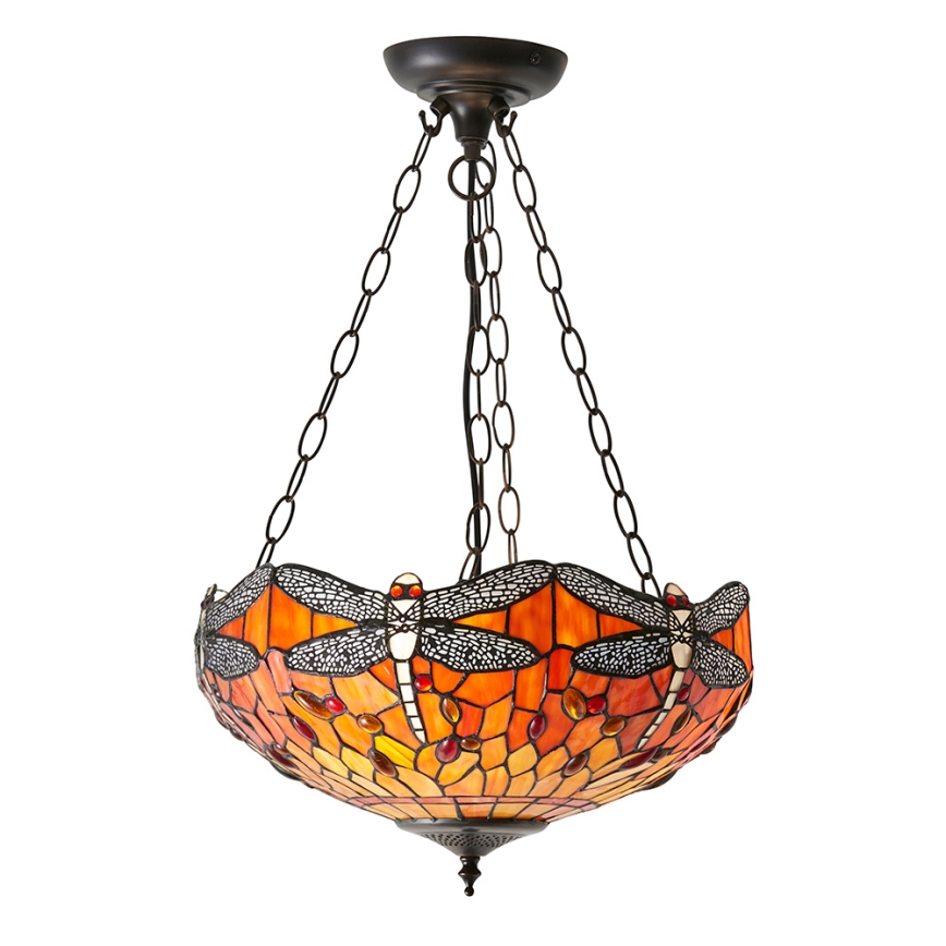 Endon 64076 - Lámpara colgante con cadena Tiffany DRAGONFLY 3xE27/60W/230V Ø 41 cm