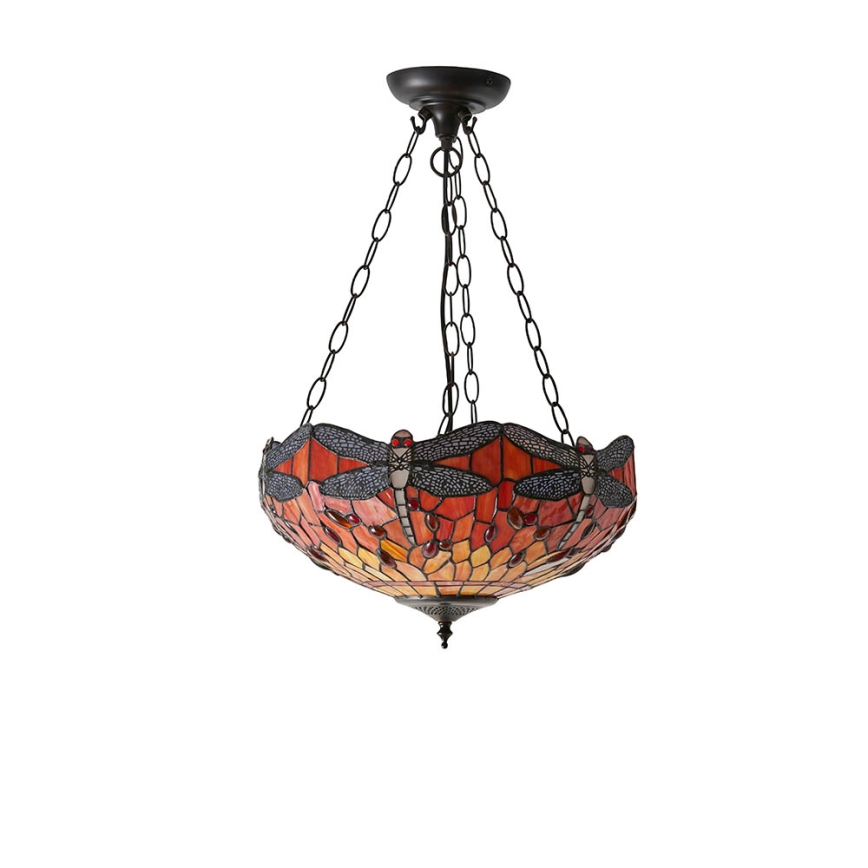 Endon 64076 - Lámpara colgante con cadena Tiffany DRAGONFLY 3xE27/60W/230V Ø 41 cm