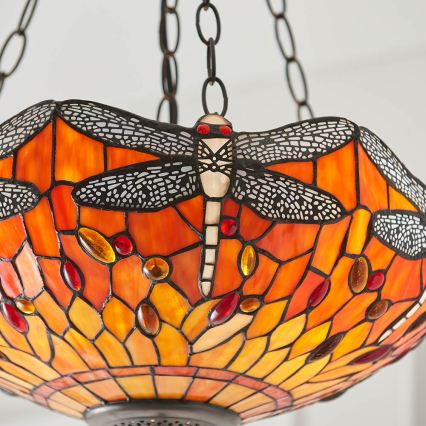 Endon 64076 - Lámpara colgante con cadena Tiffany DRAGONFLY 3xE27/60W/230V Ø 41 cm