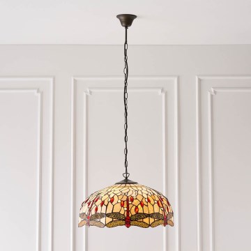Endon 64079 - Lámpara colgante con cadena Tiffany DRAGONFLY 3xE27/60W/230V Ø 50 cm