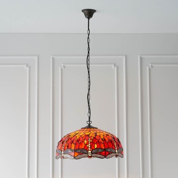 Endon 64082 - Lámpara colgante con cadena Tiffany DRAGONFLY, 3xE27/60W/230V, Ø 50 cm