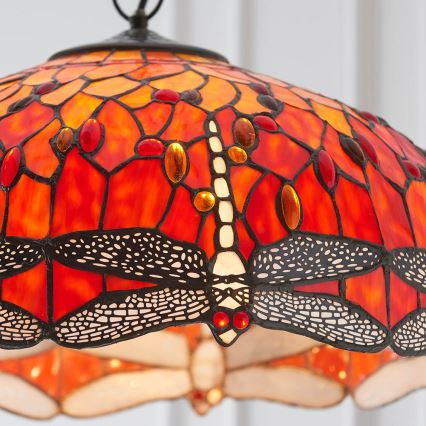 Endon 64082 - Lámpara colgante con cadena Tiffany DRAGONFLY, 3xE27/60W/230V, Ø 50 cm